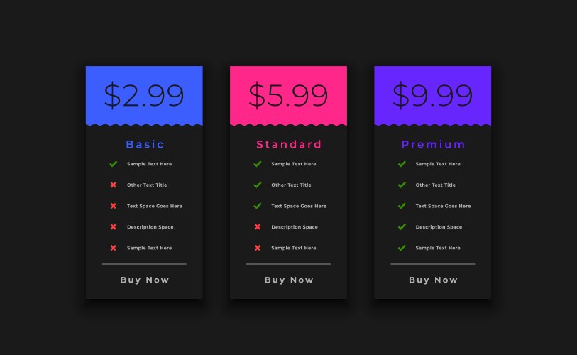 Modern style pricing chart table layout vector image