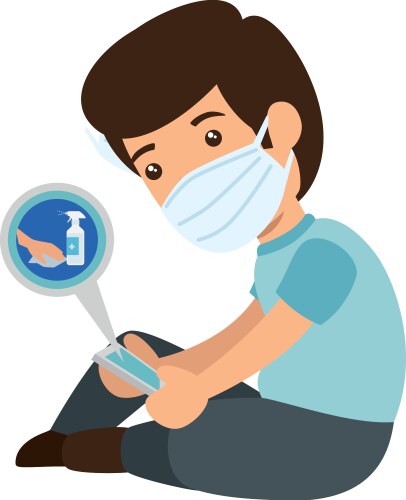Man using face mask searching information vector image