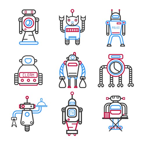Set of robots for different tasks vector image