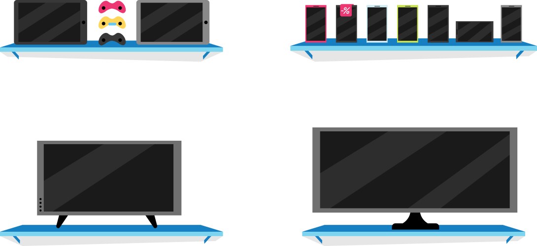 Computer store flat color objects set vector image