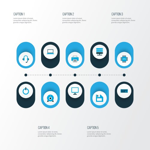 Hardware icons colored set with start button cpu vector image