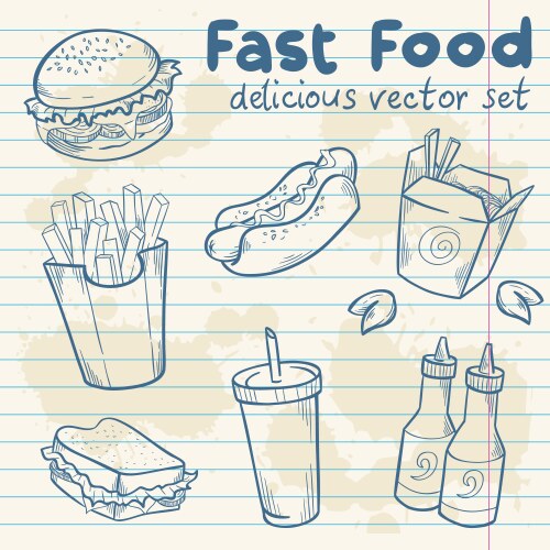 Delicious Hand-Drawn Fast Food Set Vector Image