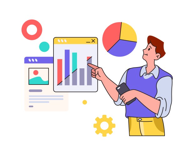 Man working with data business analysis process vector image