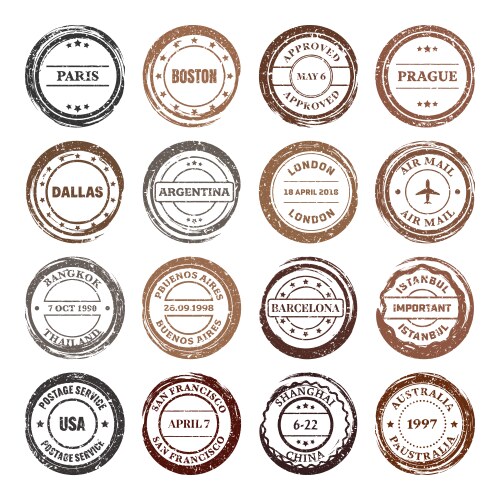 post stamps labels and badges grunge imprints vector