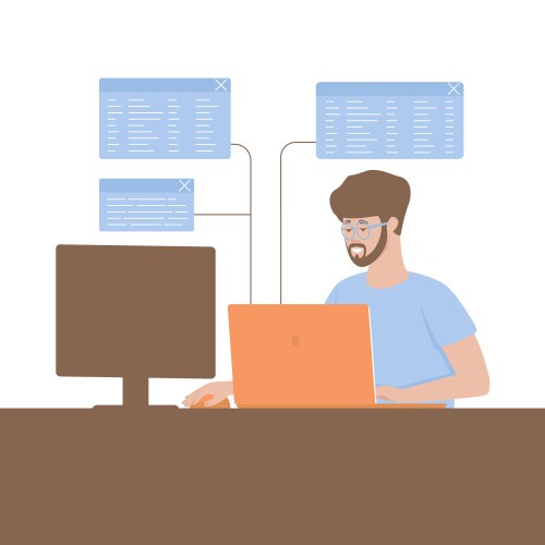 Programmer develops algorithms and computer vector image