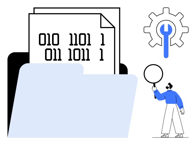 Digital file management with binary code vector image