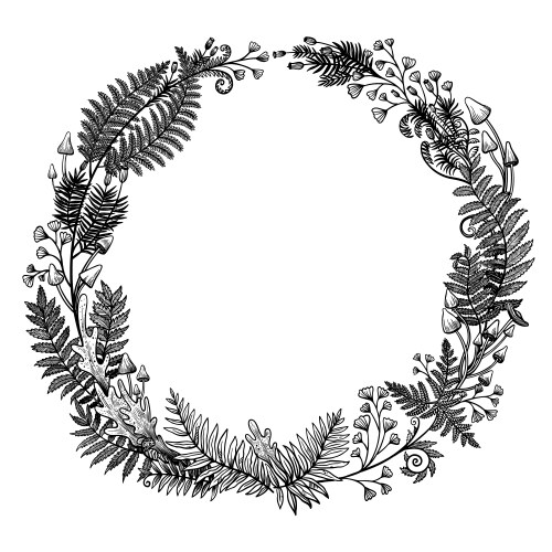Round frame in ink hand drawn style with plant Vector Image