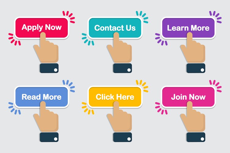 Set of hand click on buttons in a flat design vector image