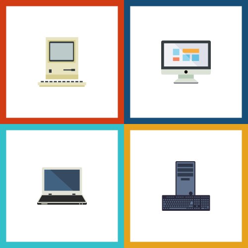 Flat icon computer set of computing display vector image