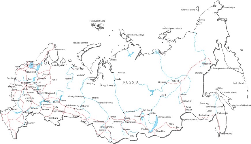 russia black white map vector image