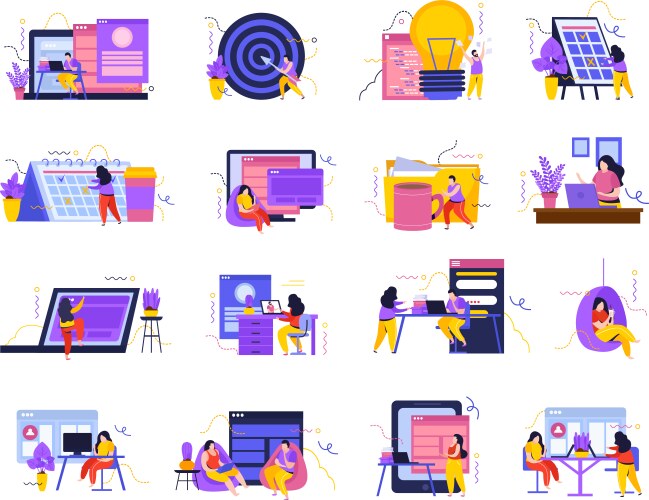 Business analytics flat icons Royalty Free Vector Image