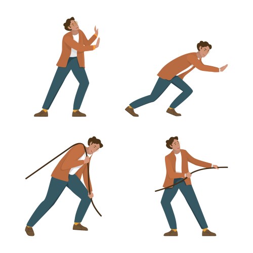 Man pull and push set of poses a young Vector Image