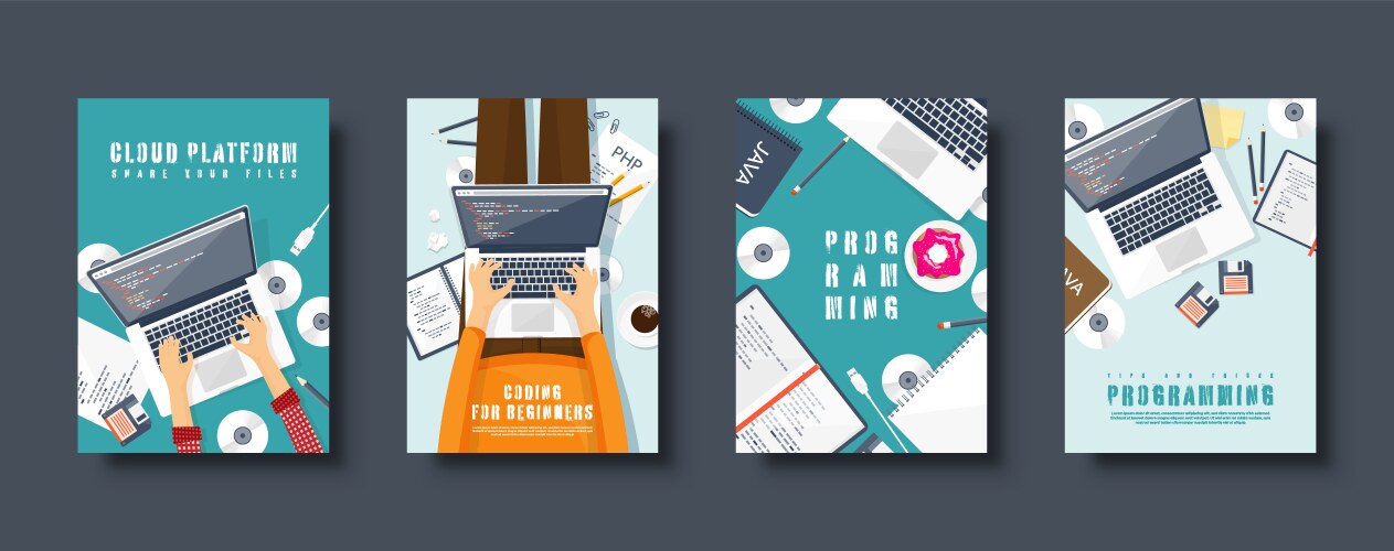 programming coding flat style covers set vector image