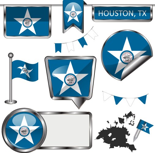 glossy icons with flag of houston tx vector image