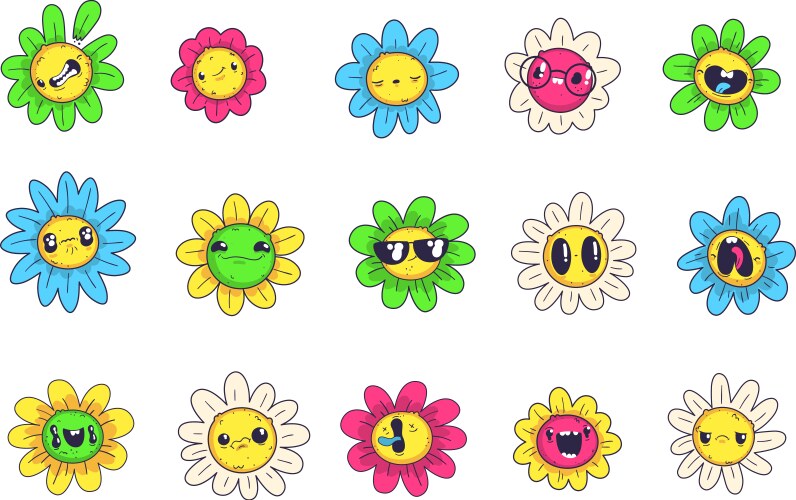 Retro Daisy Flower Faces Vector Image