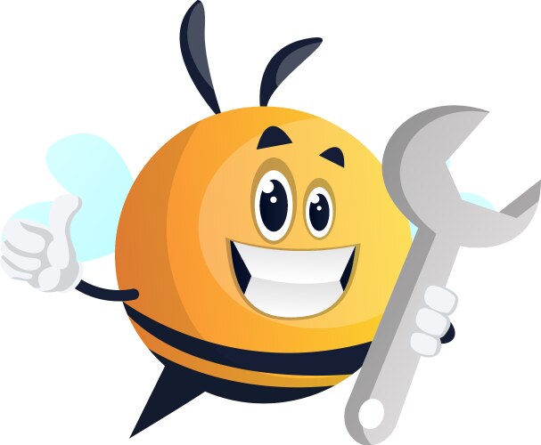 Cheerful Bee with Wrench Vector Image