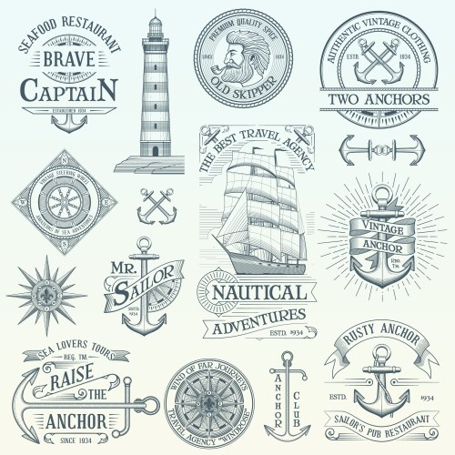 Vintage Nautical Labels & Badges Vector Image