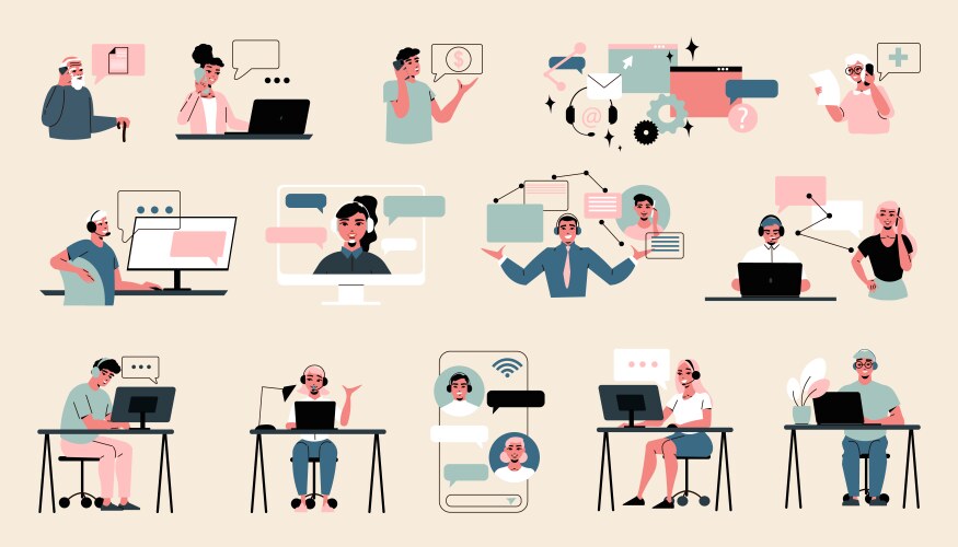 Online support flat icons set Royalty Free Vector Image