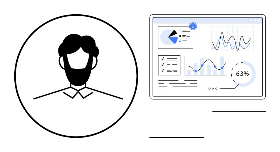 Data analytics dashboard overview beside user vektorbild