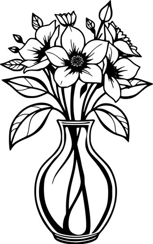 Floral Line Art Vase Vector Image
