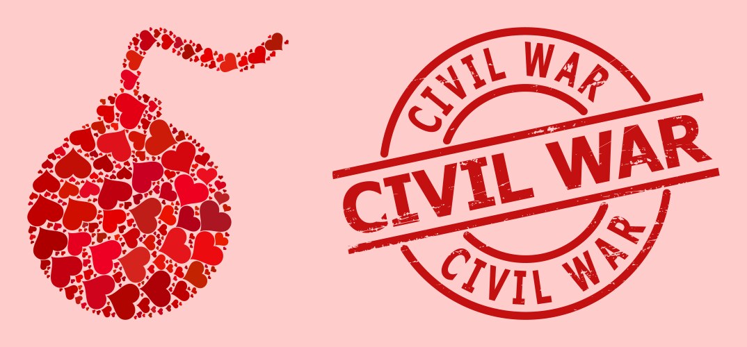 Scratched civil war stamp and red love heart bomb Vector Image