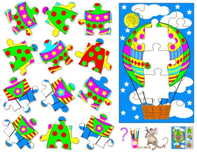 Logic Puzzle: Find and Draw Missing Pieces vector image