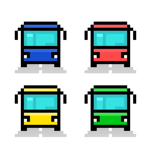 Collection bus image pixels for 8 bit game assets vector image