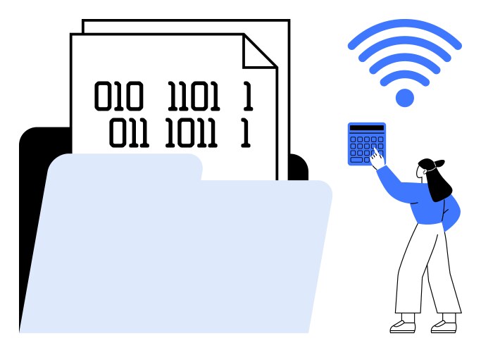 Digital file storage with binary code wireless vector image