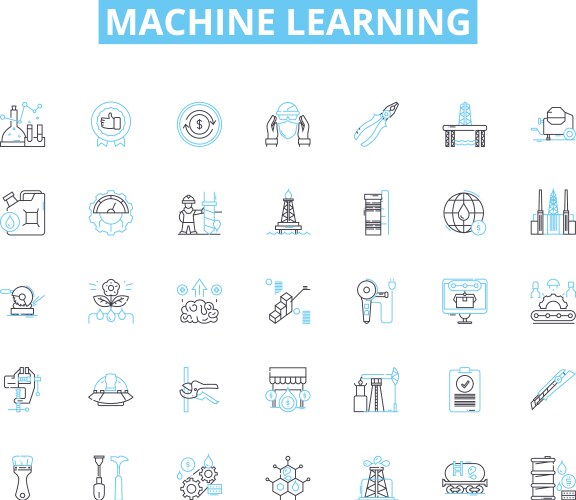 Machine learning linear icons set algorithms vector image