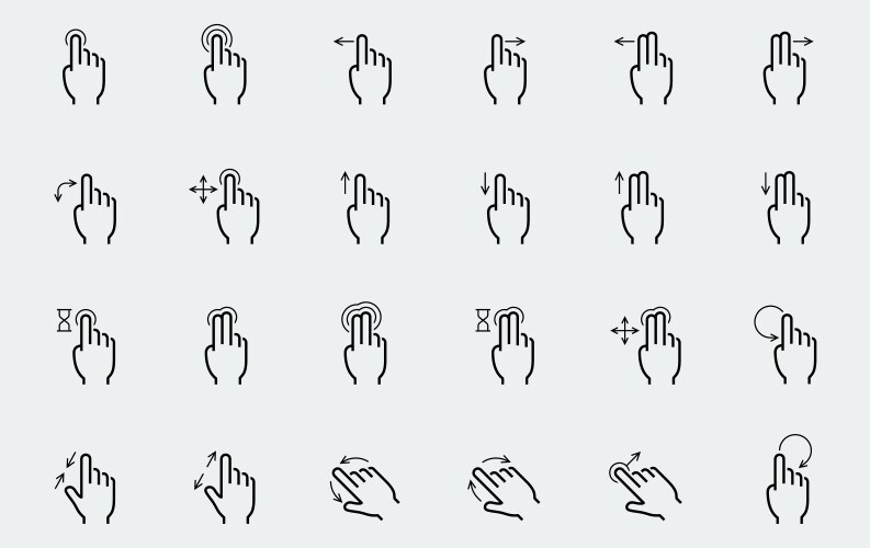 touch screen gestures icons in thin line style vector image