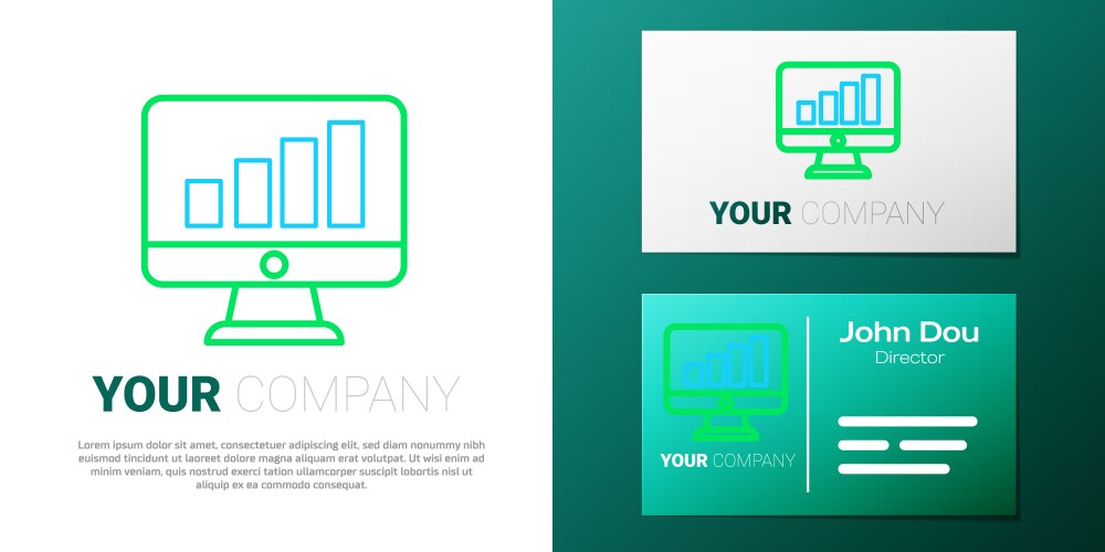 Line computer monitor with graph chart icon vector image