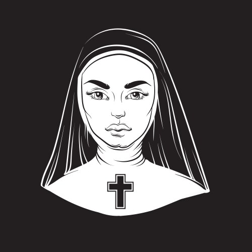 Nun with cross made in hand drawn horror line Vector Image