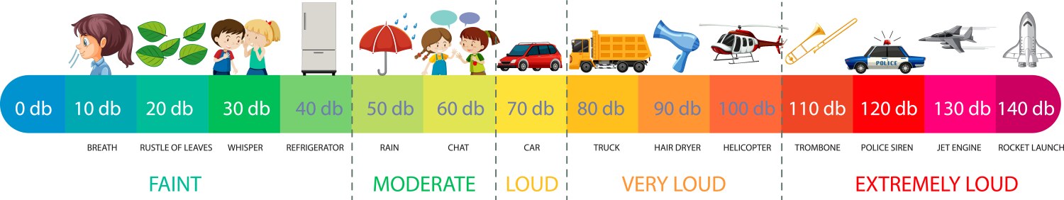 Decibel Level Chart (42061217) – Royalty-Free Vector | VectorStock