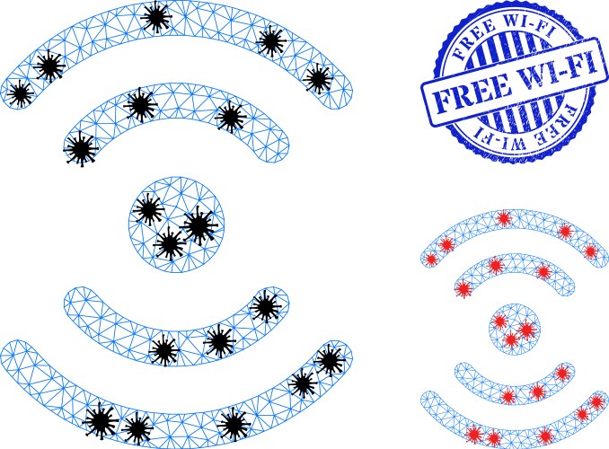 Wire frame mesh radio source icons with pathogen vector image