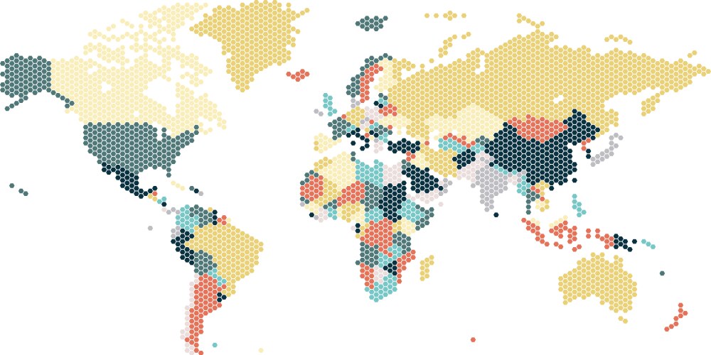 world map dotted country hexagon brown vector image