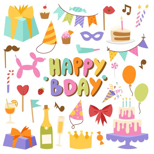Birthday Party Icons - Flat Style Vector Image