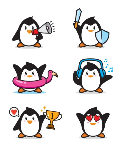 set penguin character design vector image