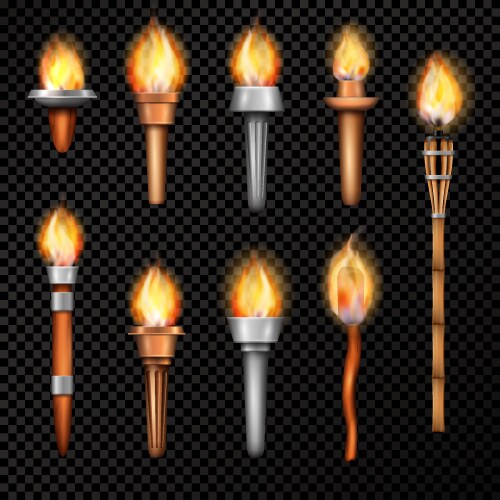 fire torch realistic set vector image vector image