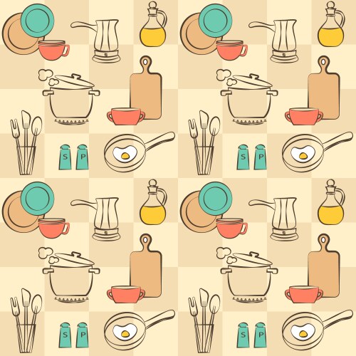 Cooking utensils and food kitchen poster Vector Image