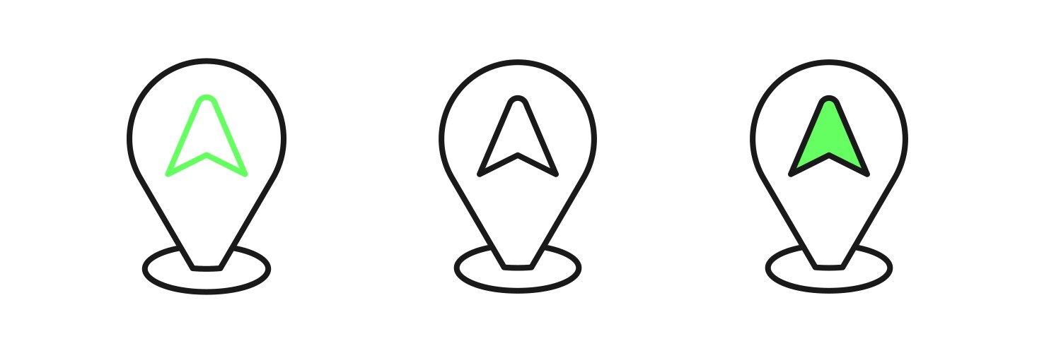 Set line map pointer with taxi car icon isolated vector image