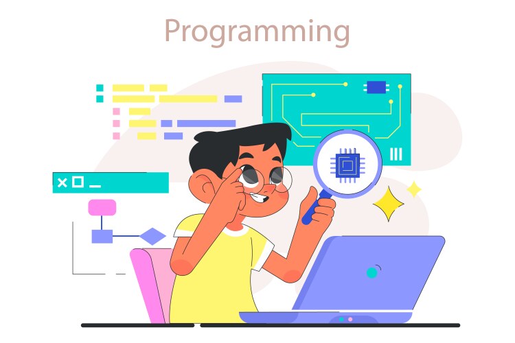 Children do programming computer science ai vector image