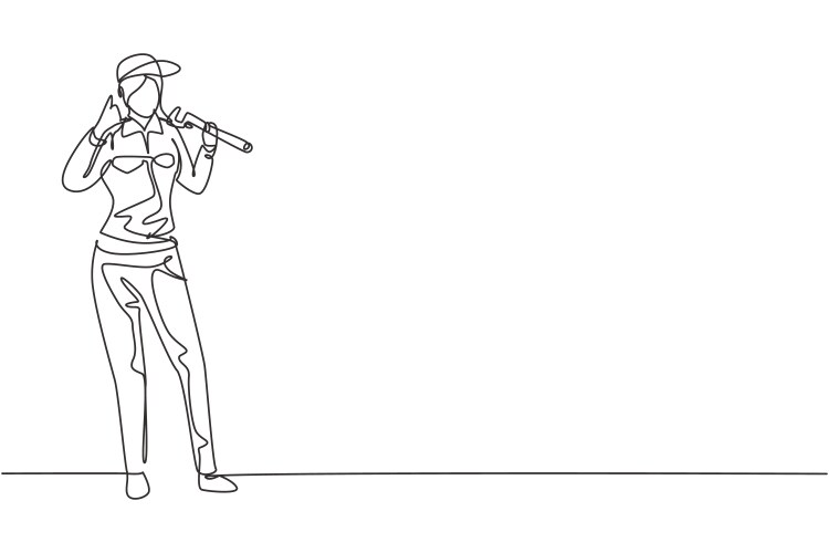 Single one line drawing of plumber stands Vector Image