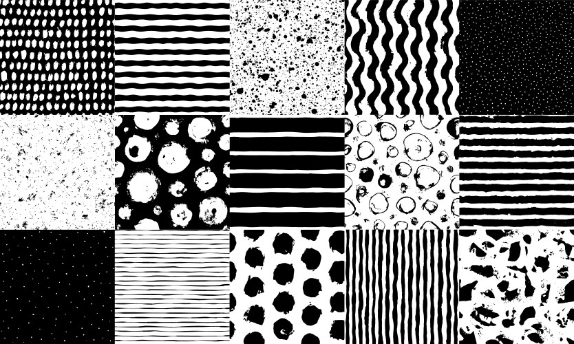 Dots and lines seamless texture pattern set vector image
