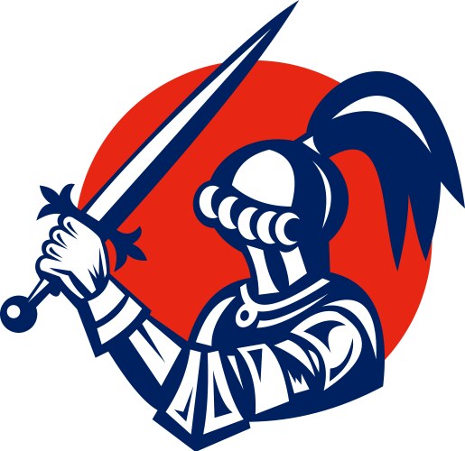 Knight brandishing a sword viewed from side Vector Image