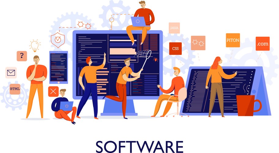 Programmers Working on Software vector image