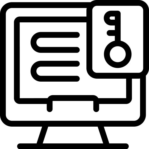 Computer accessing secure data with key symbol vector image