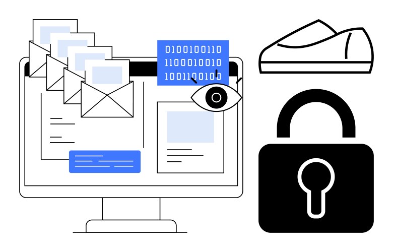 Cybersecurity elements with computer envelopes vector image