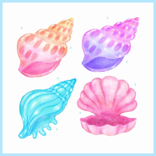 Set of pastel conch seashell and open clam shell vector image