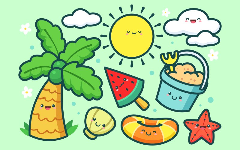 Hand drawn summer elements collection Royalty Free Vector