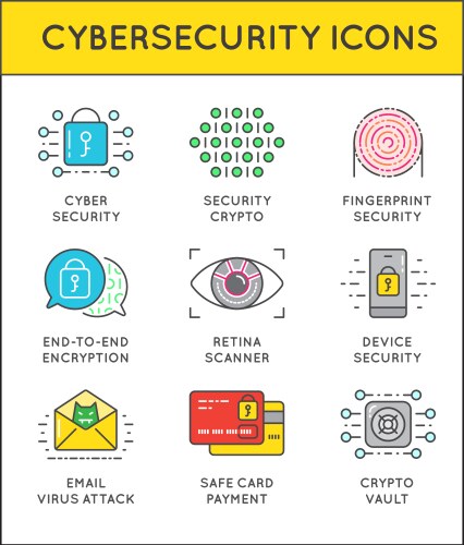 Cyber security thin line icons set computer vector image